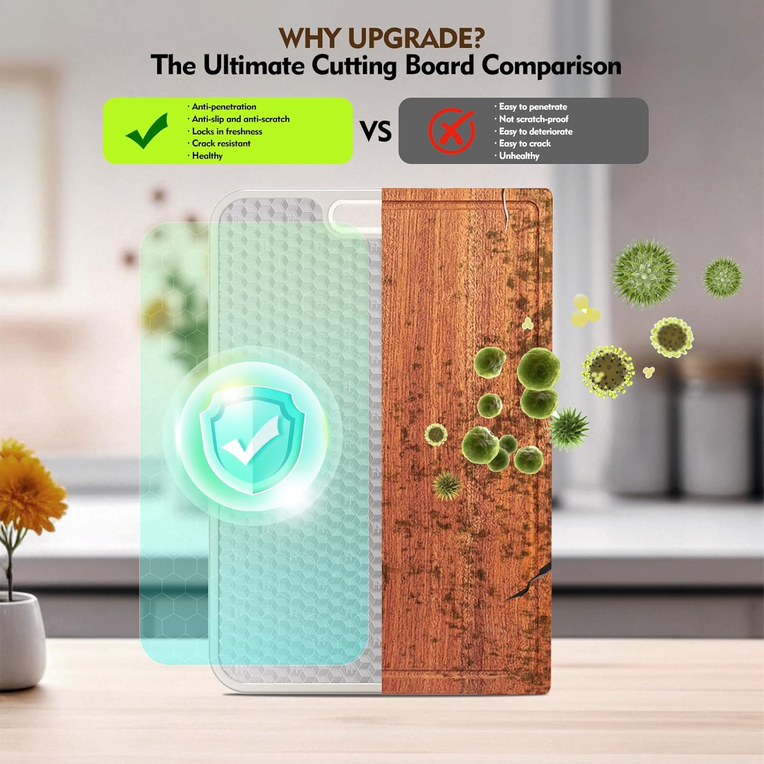 Titanium Cutting Board, Dual Sided Food Grade Titanium & Wheat Straw PP, Non Slip Scratch Resistant Easy Clean, cutting boards for kitchen, 15.16" x 10.43" - Image 2