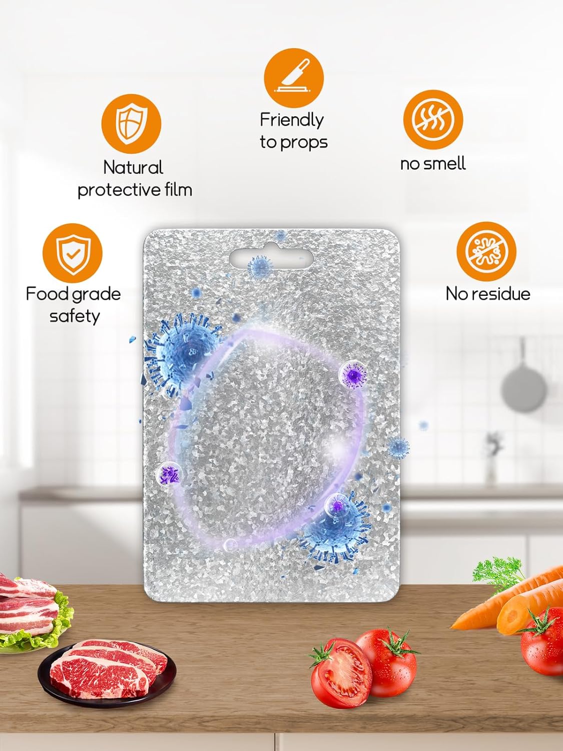 Titanium Cutting Board for Kitchen,Double Sided Pure Titanium Cutting Board,With Suspendable Handle,BPA Free, Dishwasher Safe (15.75“x11”) - Image 5