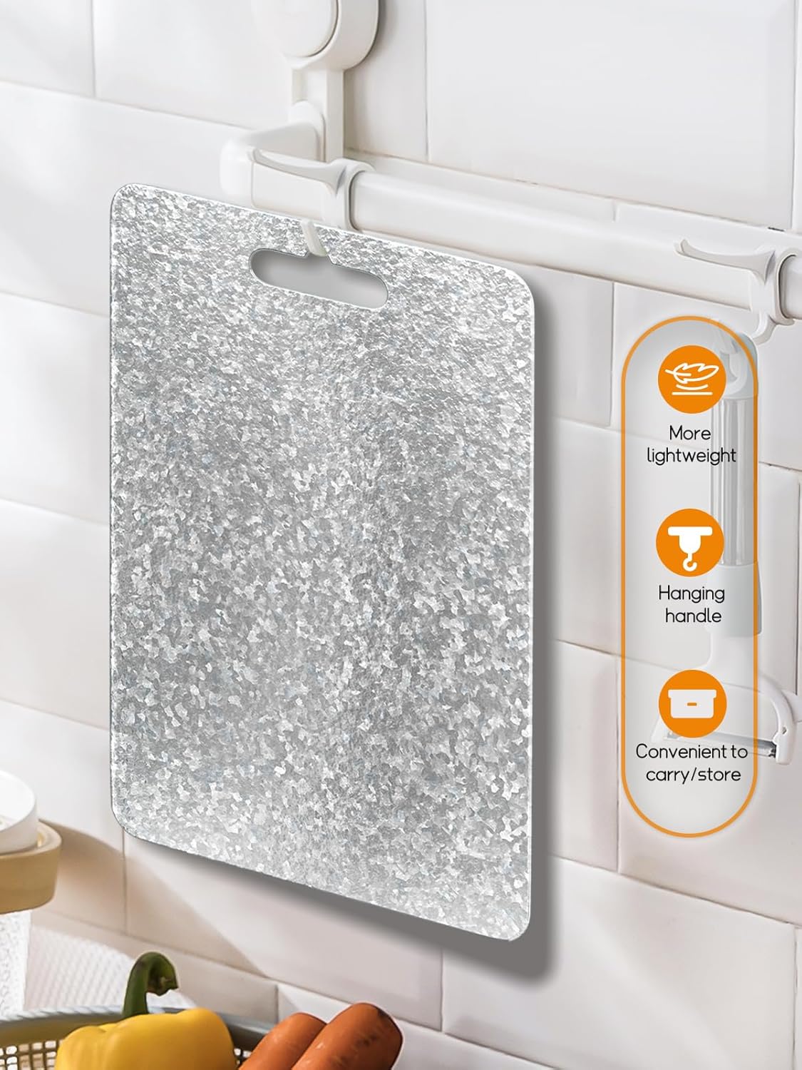 Titanium Cutting Board for Kitchen,Double Sided Pure Titanium Cutting Board,With Suspendable Handle,BPA Free, Dishwasher Safe (15.75“x11”) - Image 2