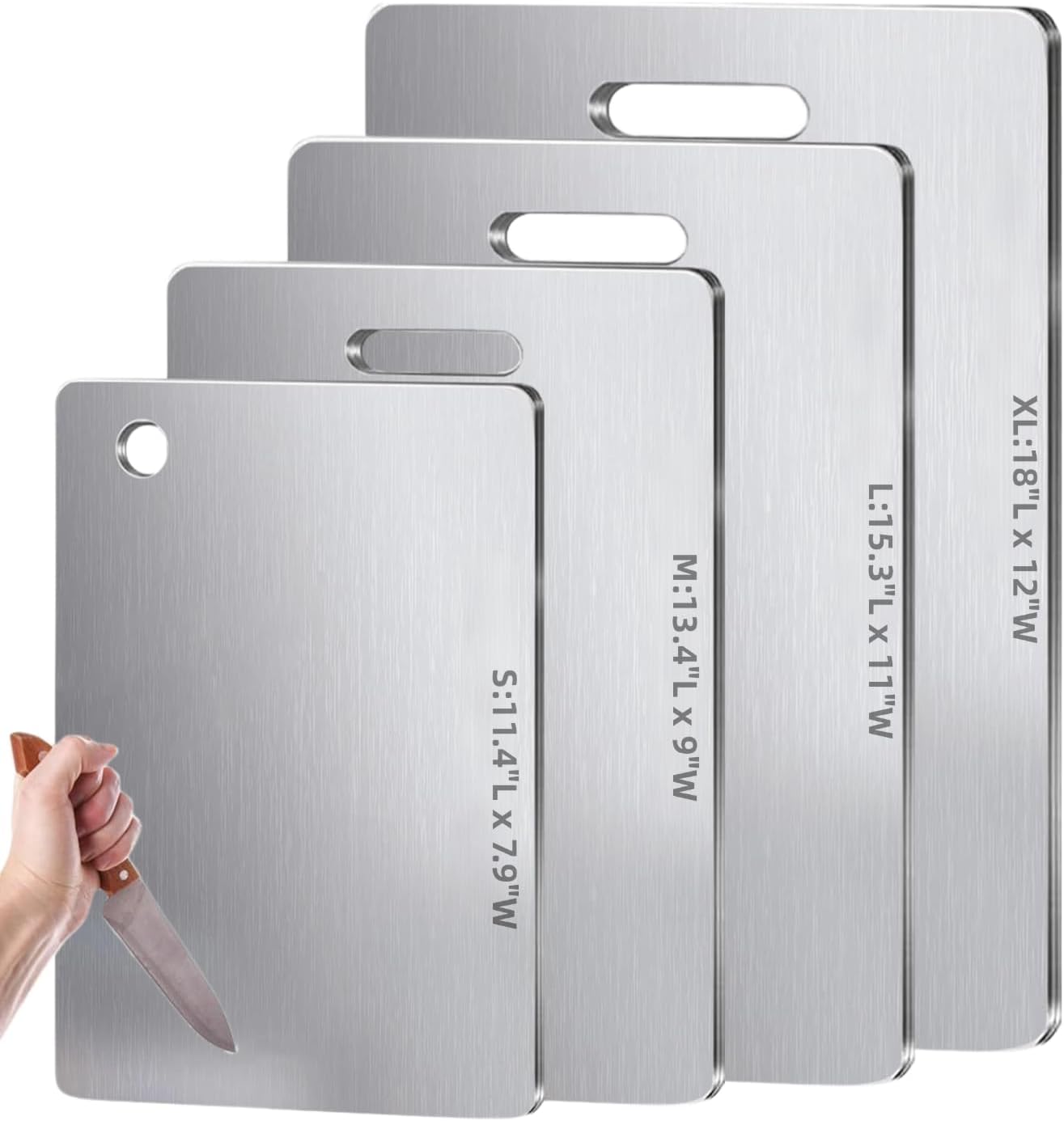 Titanium Cutting Boards for Kitchen - Dual-Sided Stainless Steel Cutting Board Hangable Design, Easy to Clean, Durable and Rust-Resistant for Meat, Vegetables & Fruits