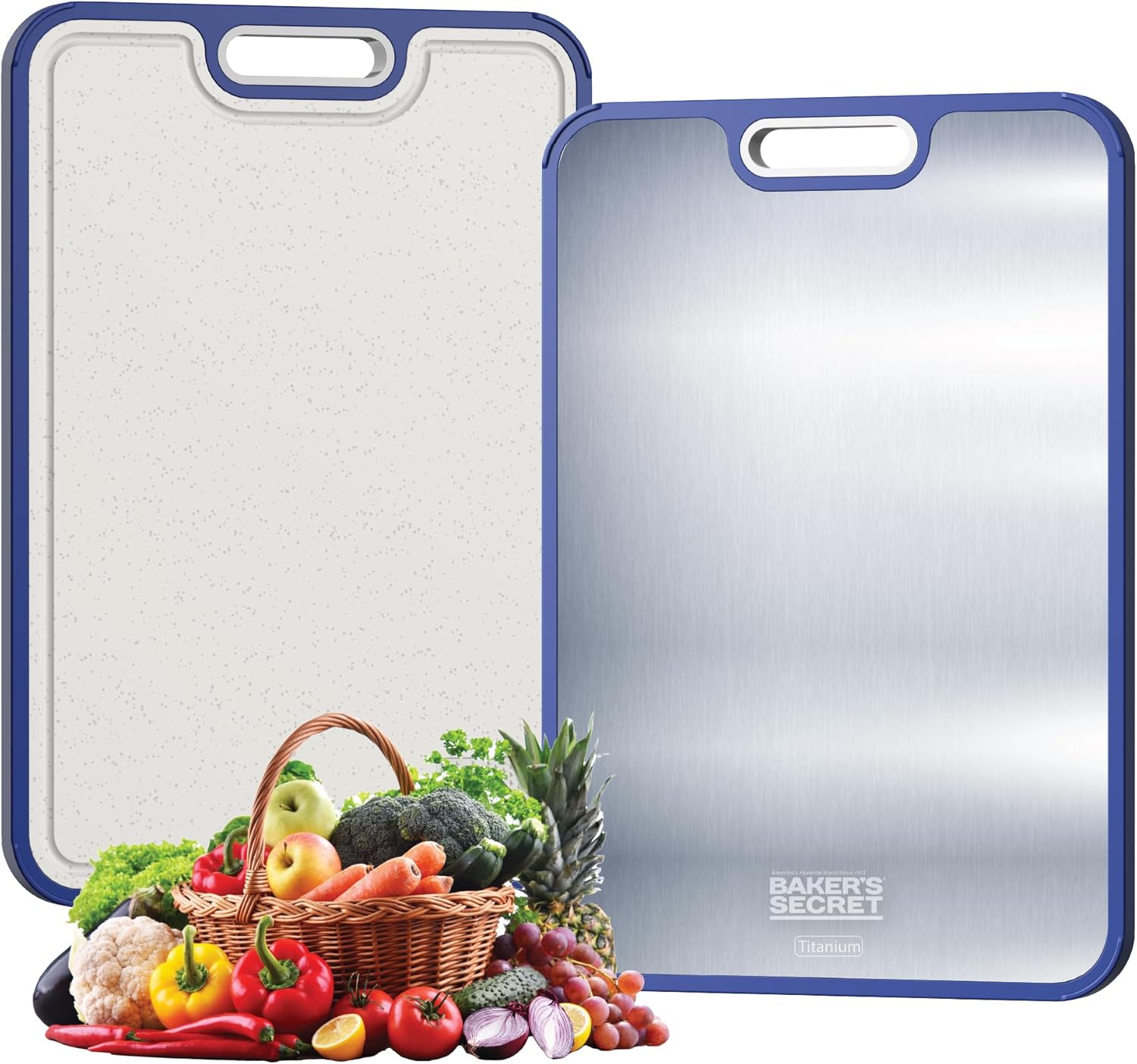 Titanium Cutting Boards for Kitchen, Cutting Board Double Sided Food Grade, Pure Titanium and Wheat Straw PP, Dishwasher Safe Easy to Clean Large Size 16\u201D×11\u201D Navy Blue by Baker's Secret
