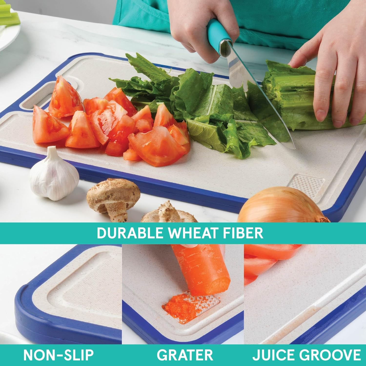 Titanium Cutting Boards for Kitchen, Cutting Board Double Sided Food Grade, Pure Titanium and Wheat Straw PP, Dishwasher Safe Easy to Clean Large Size 16\u201D×11\u201D Navy Blue by Baker's Secret - Image 6