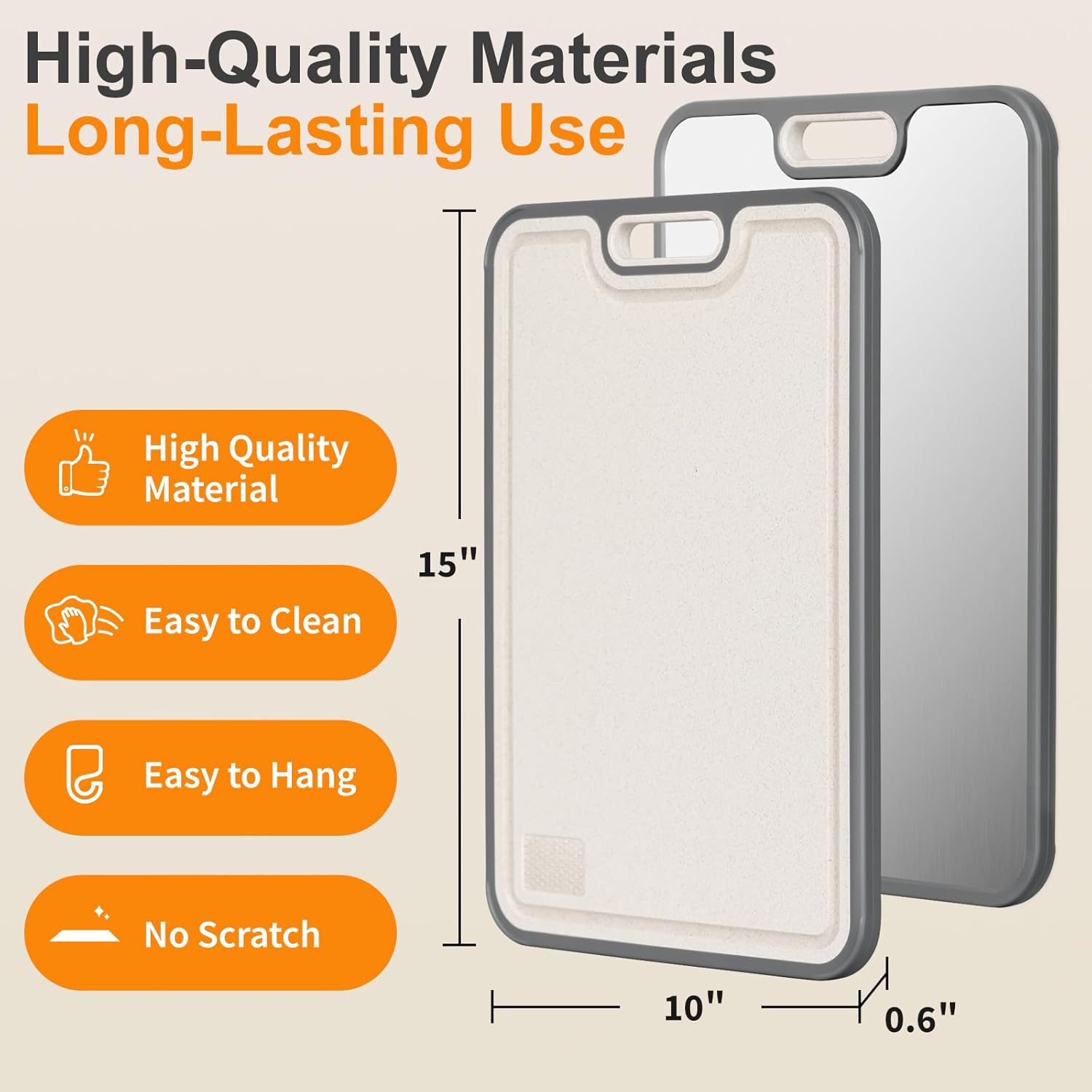 Titanium cutting boards for Kitchen,Double Sided Food Grade,Pure Titanium and Wheat Straw PP, Double Chopping Boards for Meat and Fruits Easy to Clean Size 15’’x10’’ - Image 2