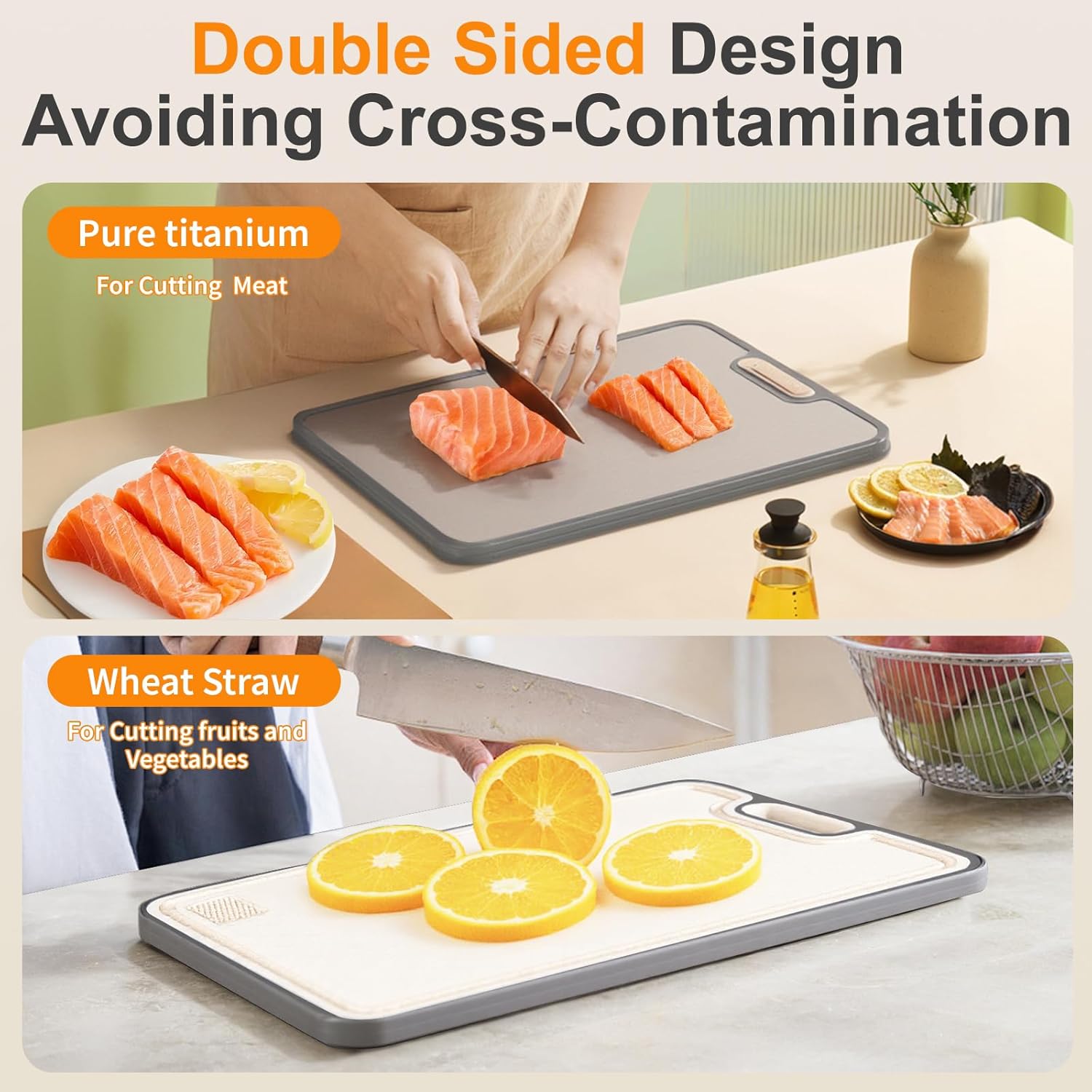 Titanium cutting boards for Kitchen,Double Sided Food Grade,Pure Titanium and Wheat Straw PP, Double Chopping Boards for Meat and Fruits Easy to Clean Size 15’’x10’’ - Image 5