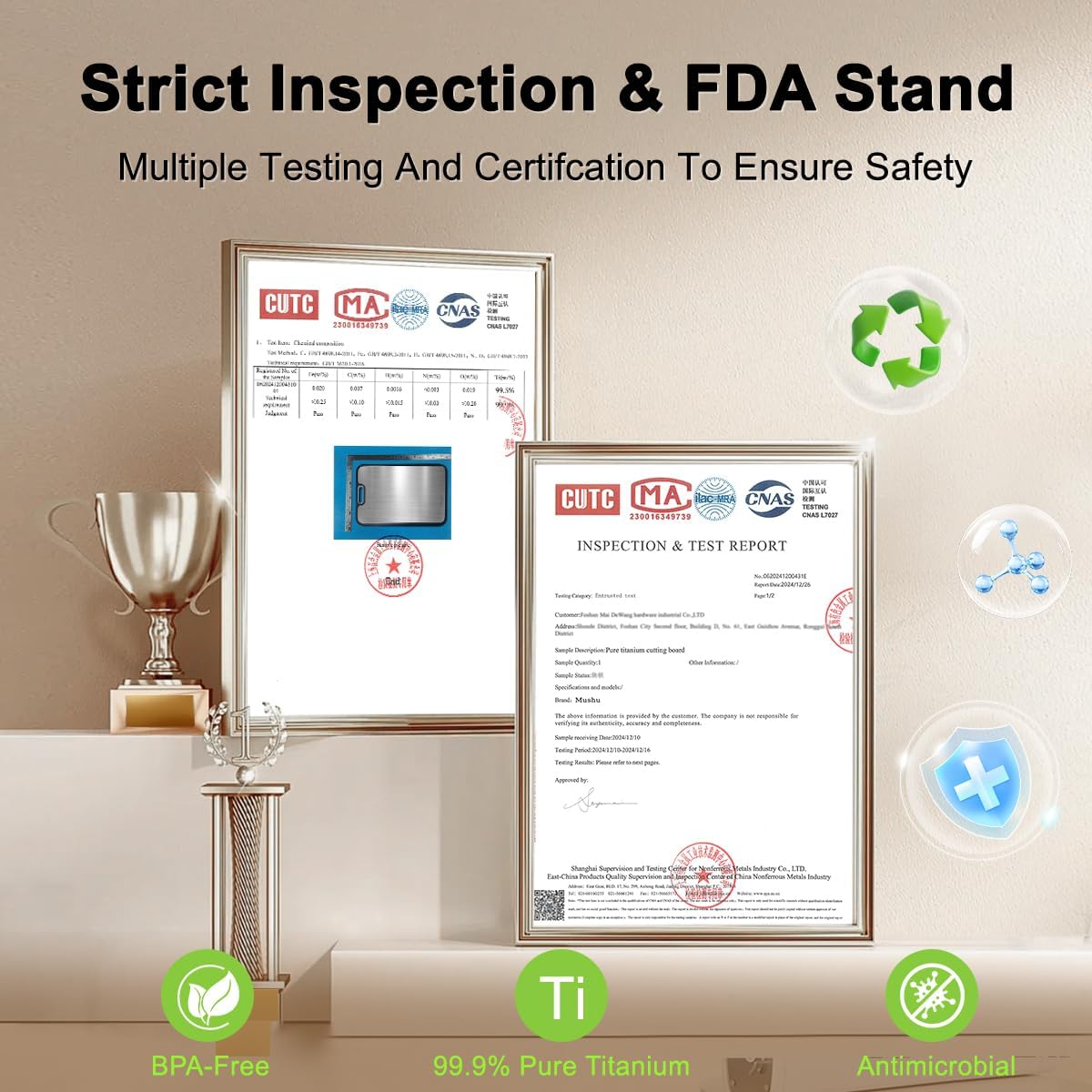 WENGTY Titanium Cutting Boards for Kitchen, Double Sided Food-Grade Pure Titanium&Wheat Straw PP, Non-Toxic, Non-Slip, Dishwasher Safe, Ideal for Meat, Vegetables, Fruit 15.8 x 11'' - Image 5