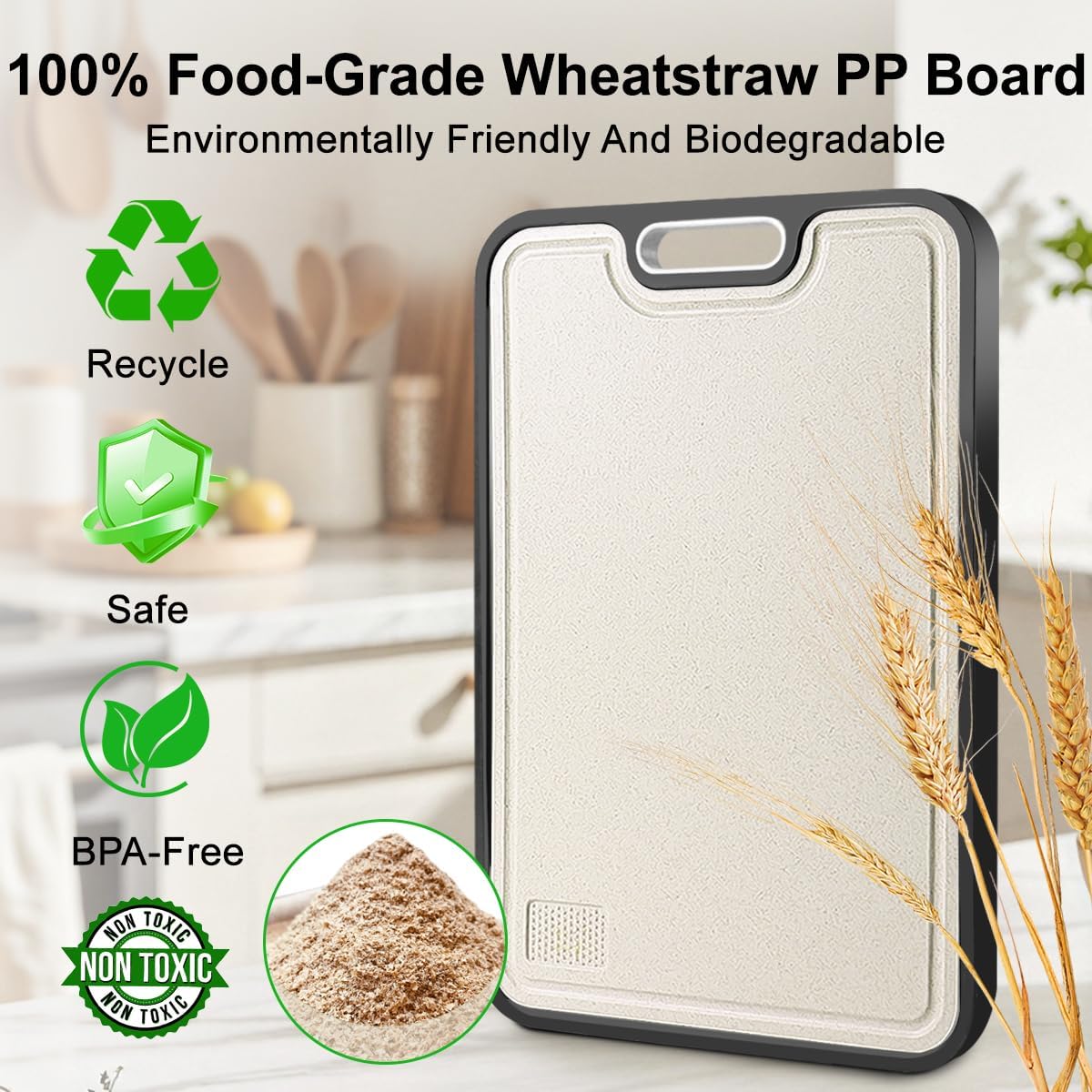 WENGTY Titanium Cutting Boards for Kitchen, Double Sided Food-Grade Pure Titanium&Wheat Straw PP, Non-Toxic, Non-Slip, Dishwasher Safe, Ideal for Meat, Vegetables, Fruit 15.8 x 11'' - Image 7