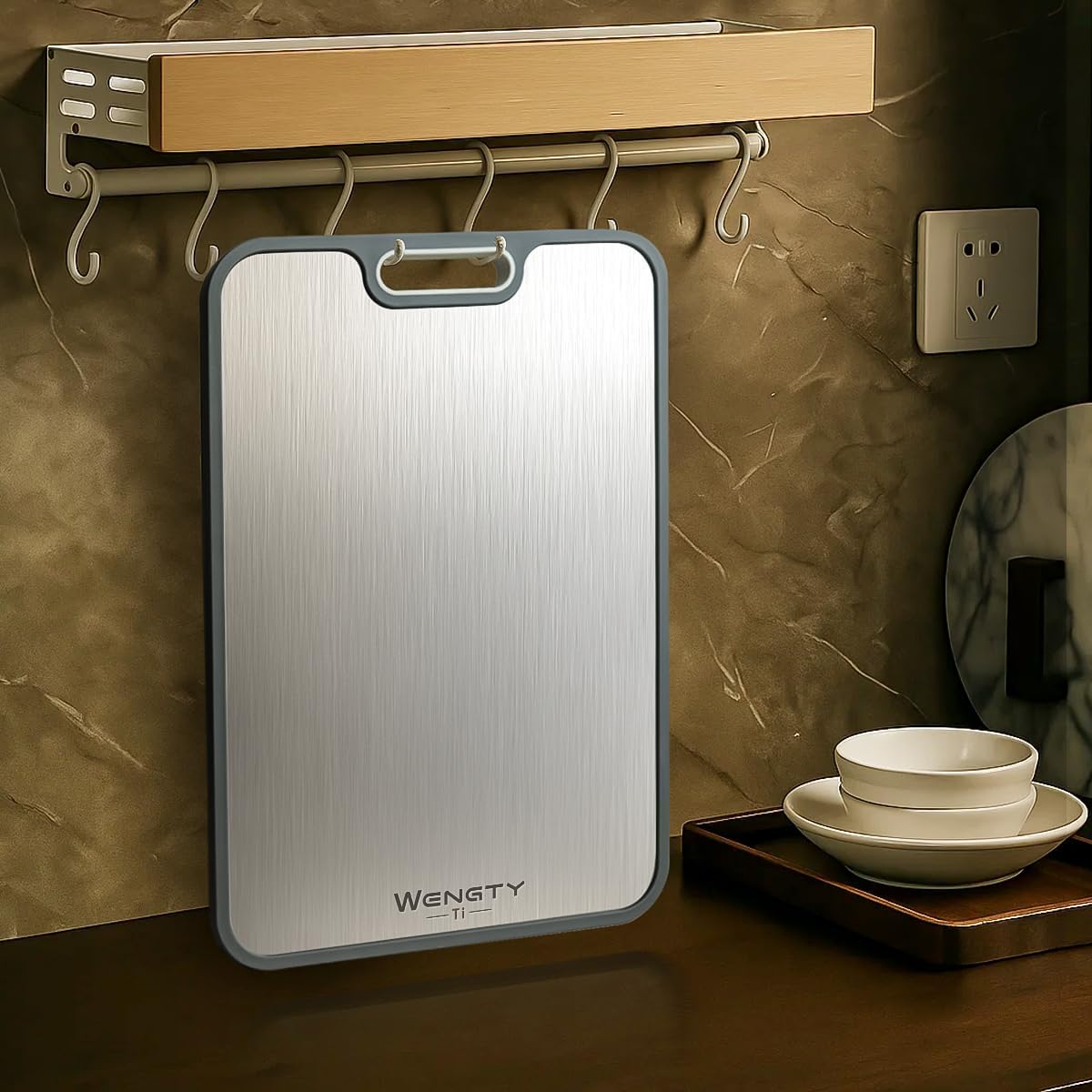 WENGTY Titanium Cutting Boards for Kitchen, Double Sided Food-Grade Pure Titanium&Wheat Straw PP, Non-Toxic, Non-Slip, Dishwasher Safe, Ideal for Meat, Vegetables, Fruit 15.8 x 11'' - Image 8