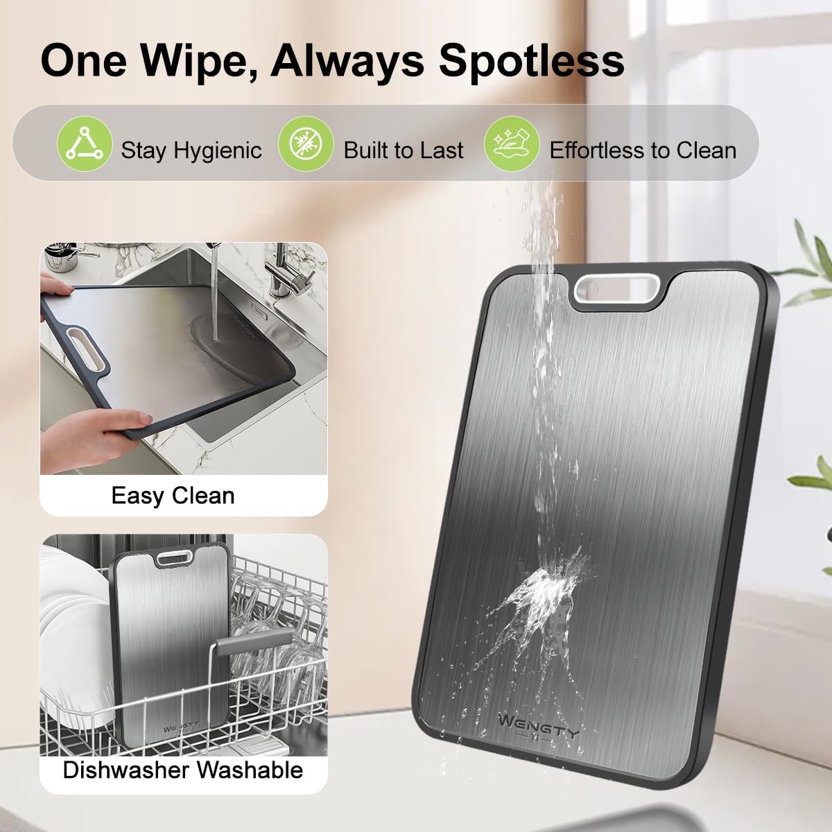 WENGTY Titanium Cutting Boards for Kitchen, Double Sided Food-Grade Pure Titanium&Wheat Straw PP, Non-Toxic, Non-Slip, Dishwasher Safe, Ideal for Meat, Vegetables, Fruit 15.8 x 11'' - Image 6