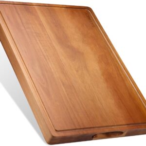 Wood Cutting Board, Large Cutting Boards for Kitchen, Thick Chopping Board with Deep Juice Groove and Handles, Wooden Charcuterie Board for Meat, Turkey, fruit and cheese. (17x12x1 inch)