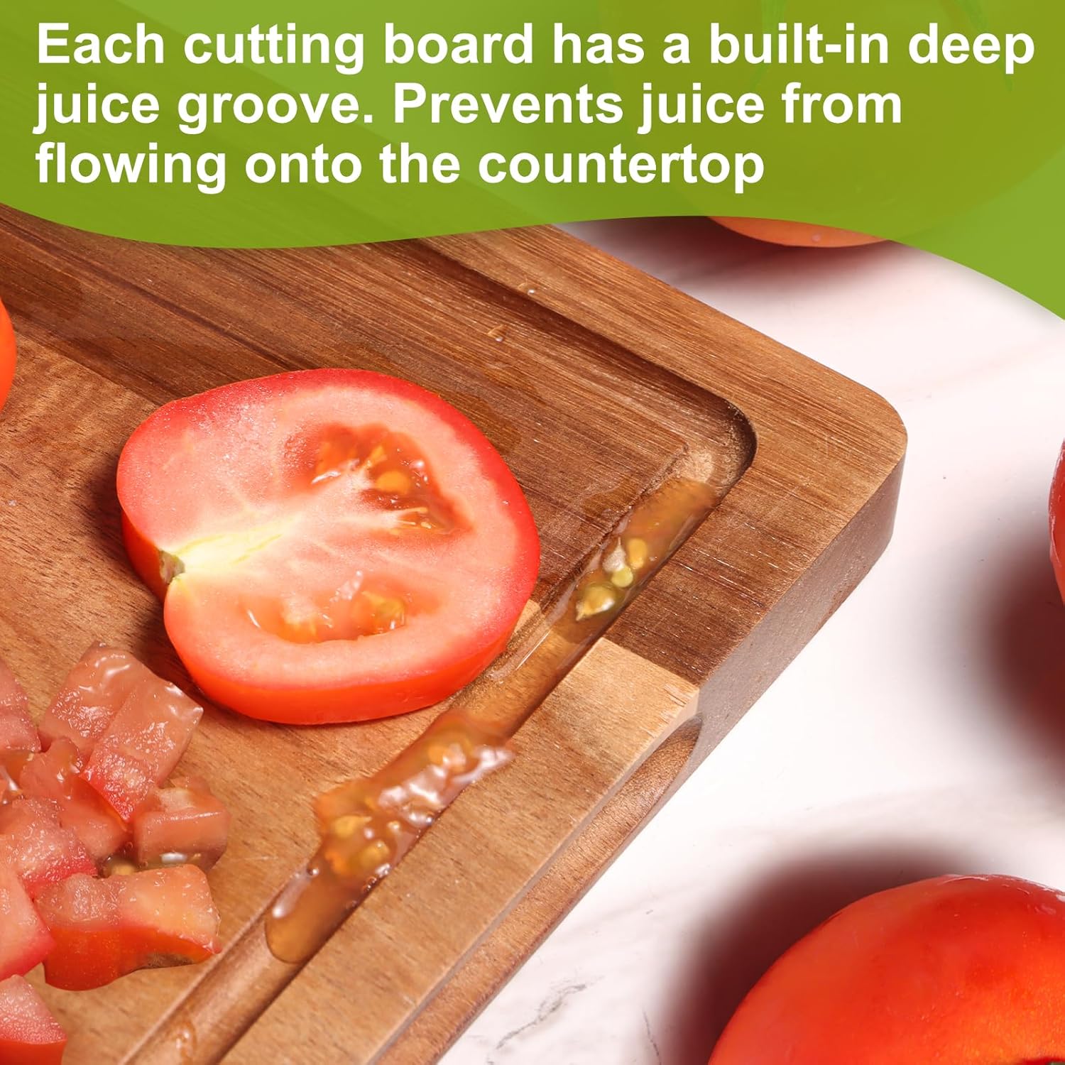 Wood Cutting Boards for Kitchen, Large Cutting Board Set of 4, Wooden Cutting Boards with Juice Grooves, Chopping Board for Meat, Veggies, Easy Grip Handle (double 17x12, 12x9, 12x8 inch) - Image 5