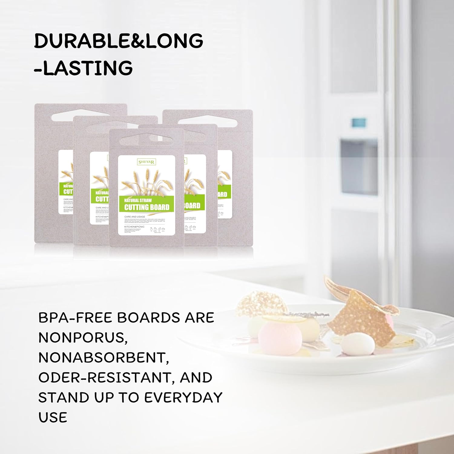 Zzsbrm Cutting Board for Kitchen, Wheat Straw Fiber Cutting Board, Dish Washer Safe, w\/Juice Grooves for Meat, Veggies, Easy Grip Handle, Non-slip Surface Eco-friendly Serveware Accessories(10\u2018x6.3\u2019) - Image 3