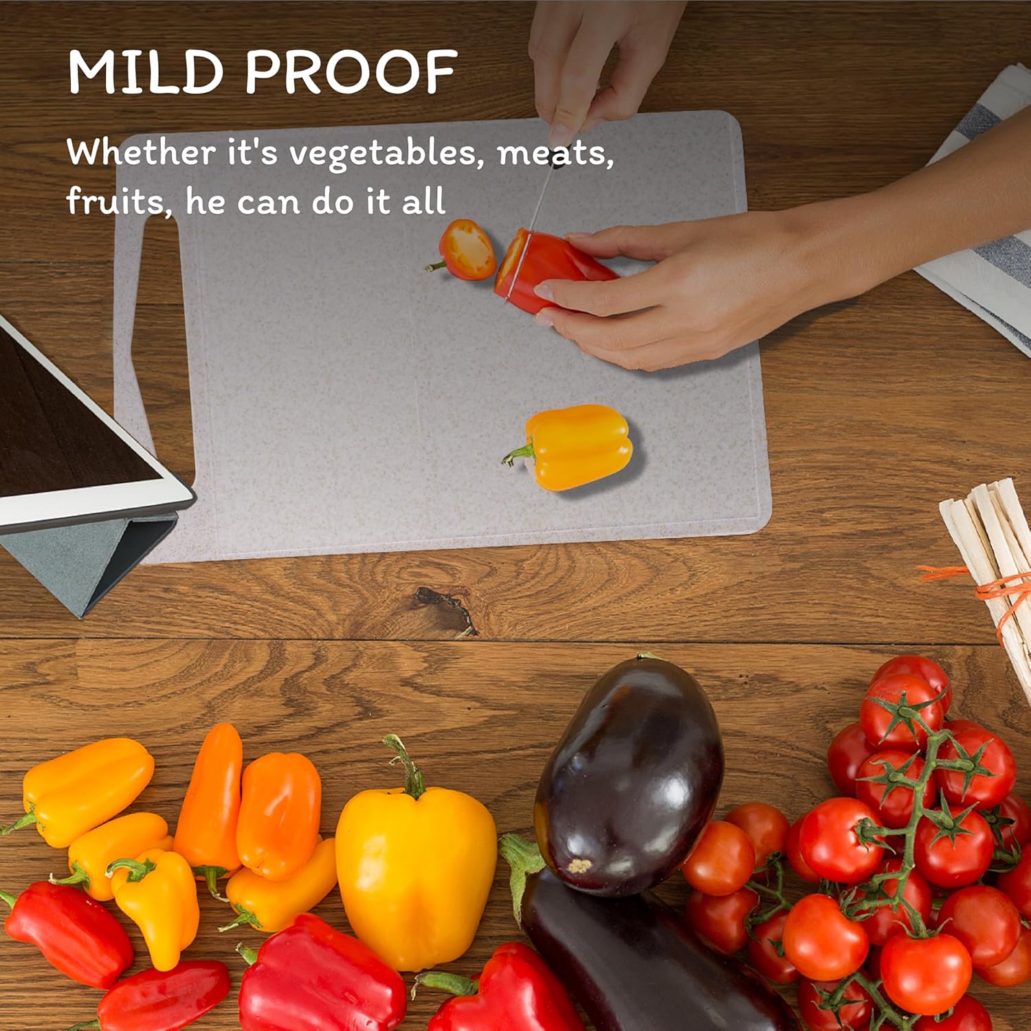 Zzsbrm Cutting Board for Kitchen, Wheat Straw Fiber Cutting Board, Dish Washer Safe, w\/Juice Grooves for Meat, Veggies, Easy Grip Handle, Non-slip Surface Eco-friendly Serveware Accessories(10\u2018x6.3\u2019) - Image 7